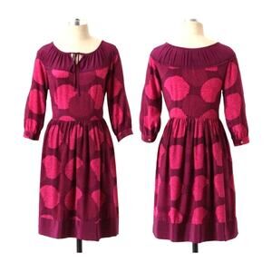 Anthropologie 100% Silk Dress Women's 0 Long Sleeve Coquette Midi Girls of Savoy